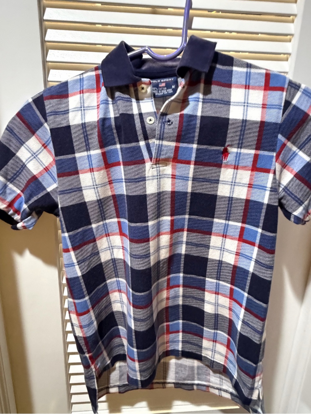Vintage Polo sport by Ralph Lauren boy’s Navy & White Plaid Short-Sleeve Polo M